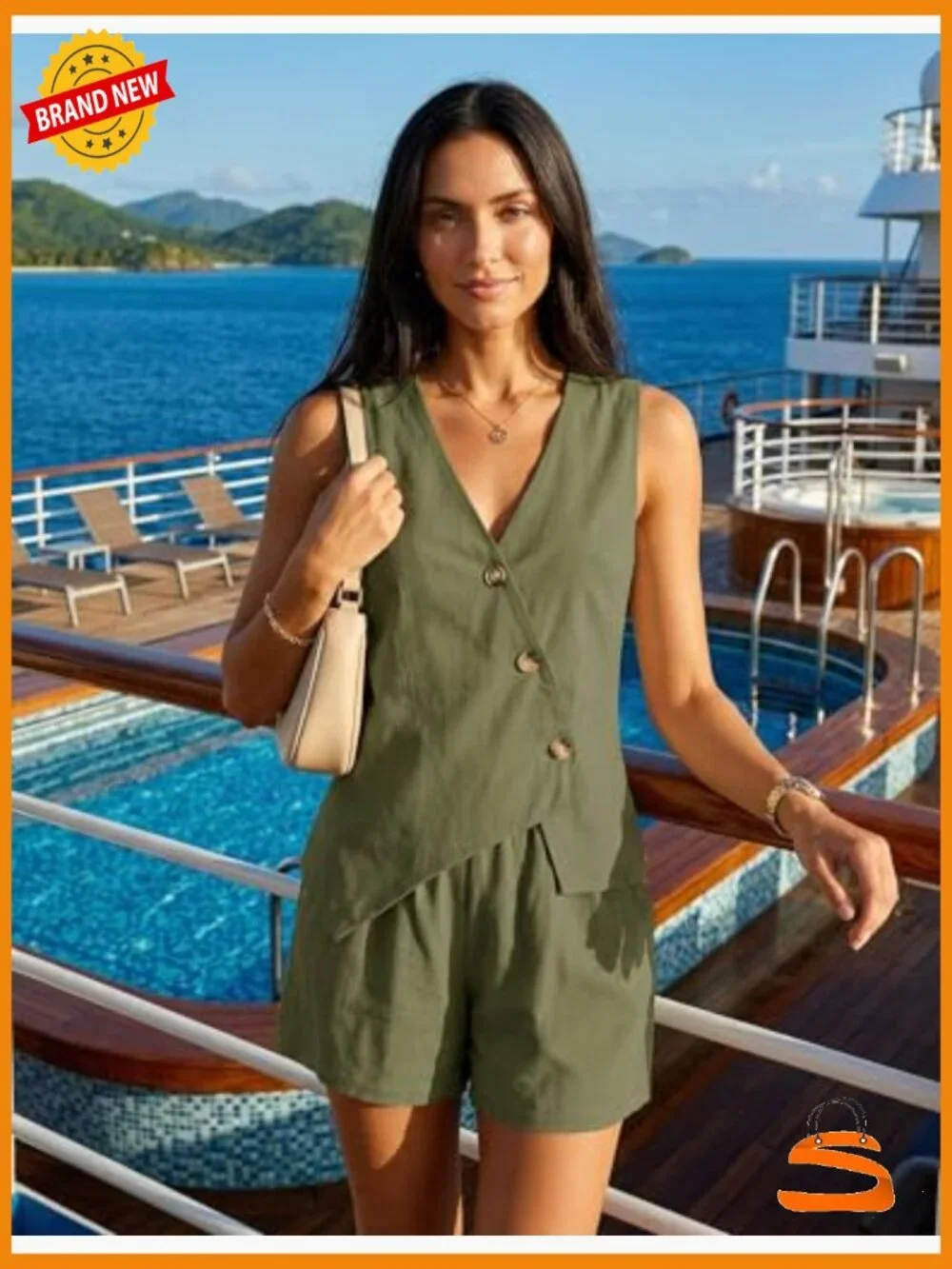 Linen 2 Piece Short Set Sleeveless Vest Matching Outfits Travel Summer